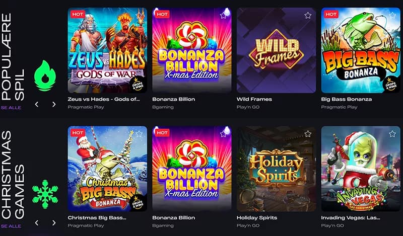 Udvalget af spil hos GlitchSpin Casino